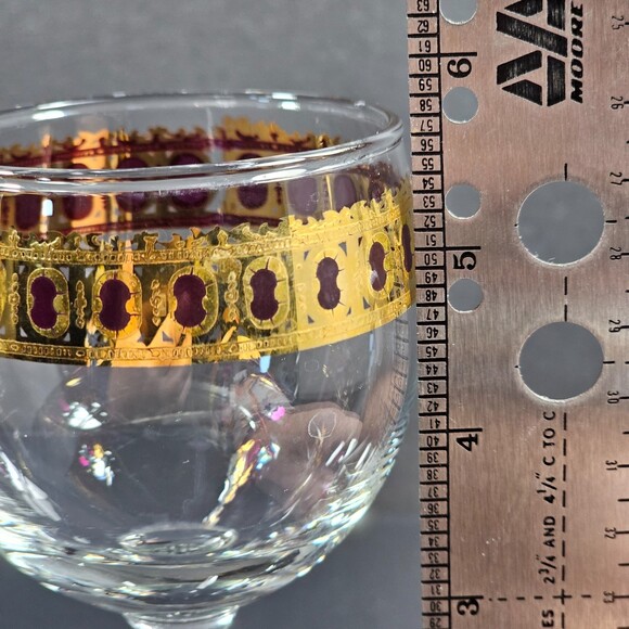 Vtg Set of 3 Midcentury 1950s 22k Gold Ruby Red Regency Culver Wine Glass Set - Picture 5 of 8